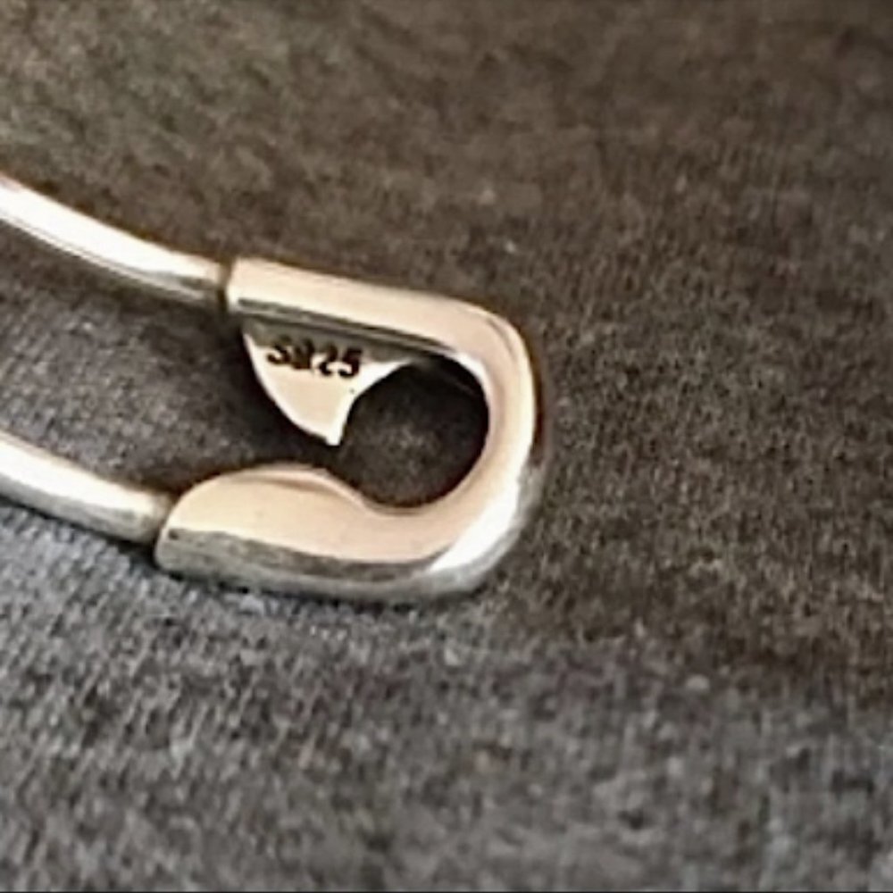 SAFETY PIN BANGLE BRACELET STERLING SILVER .925 STAMPED - Picture 4 of 10
